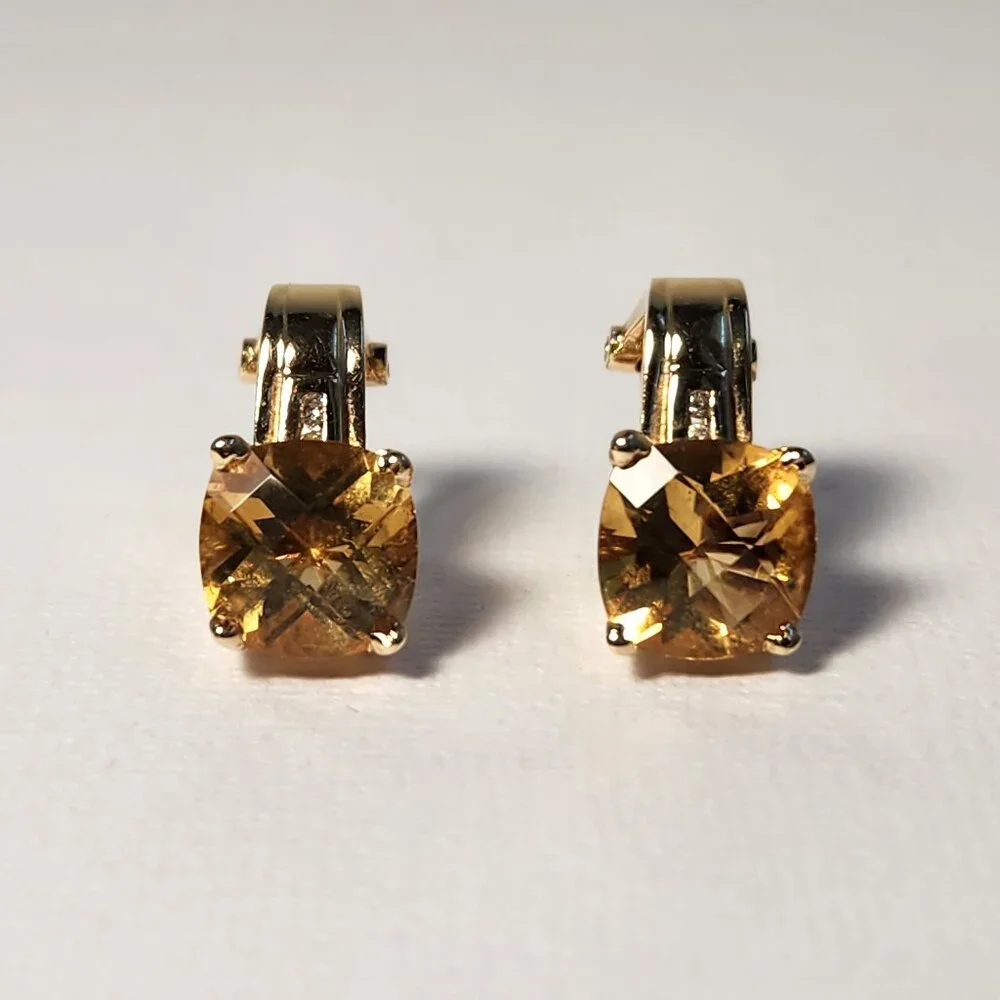 HOLD/Rosie 5.22g 14K Gold Natural Citrine Diamond Omega Back Earrings - Picture 8 of 16